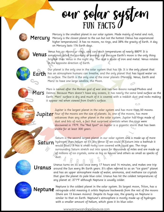 Second grade science worksheet featuring a matching activity for solar system facts