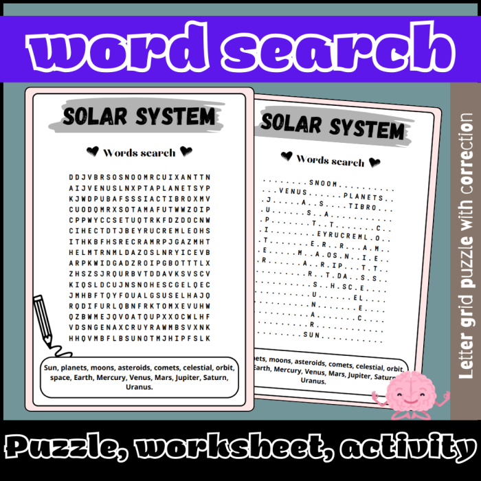 Second grade solar system word search worksheet with space themed planet vocabulary