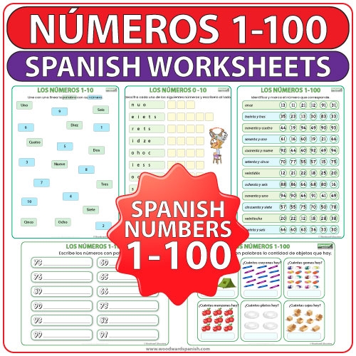 Second grade Spanish worksheet for learning and writing numbers from 1 to 100