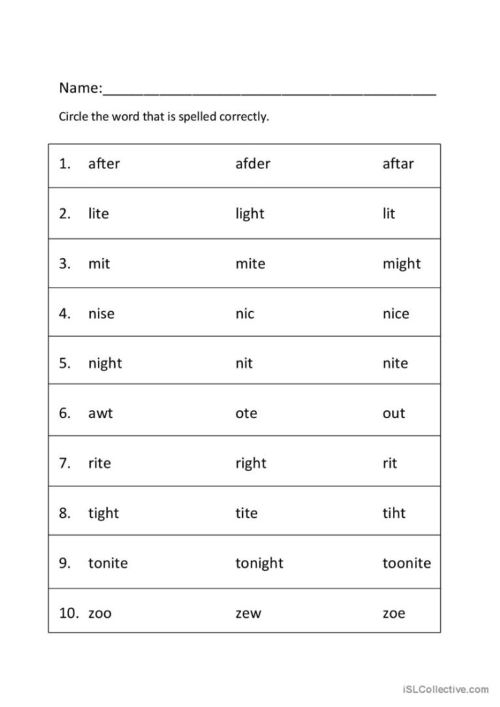 Worksheet for tracking the revision process of tricky spelling words in writing Second grade student revising spelling words on a worksheet designed for geometry topics
