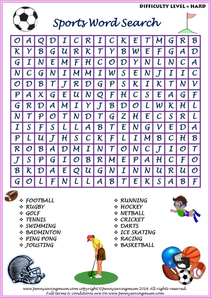 Engaging sports-themed word search puzzle for kids in grade two Sports Word Search worksheet designed for second graders to enhance vocabulary