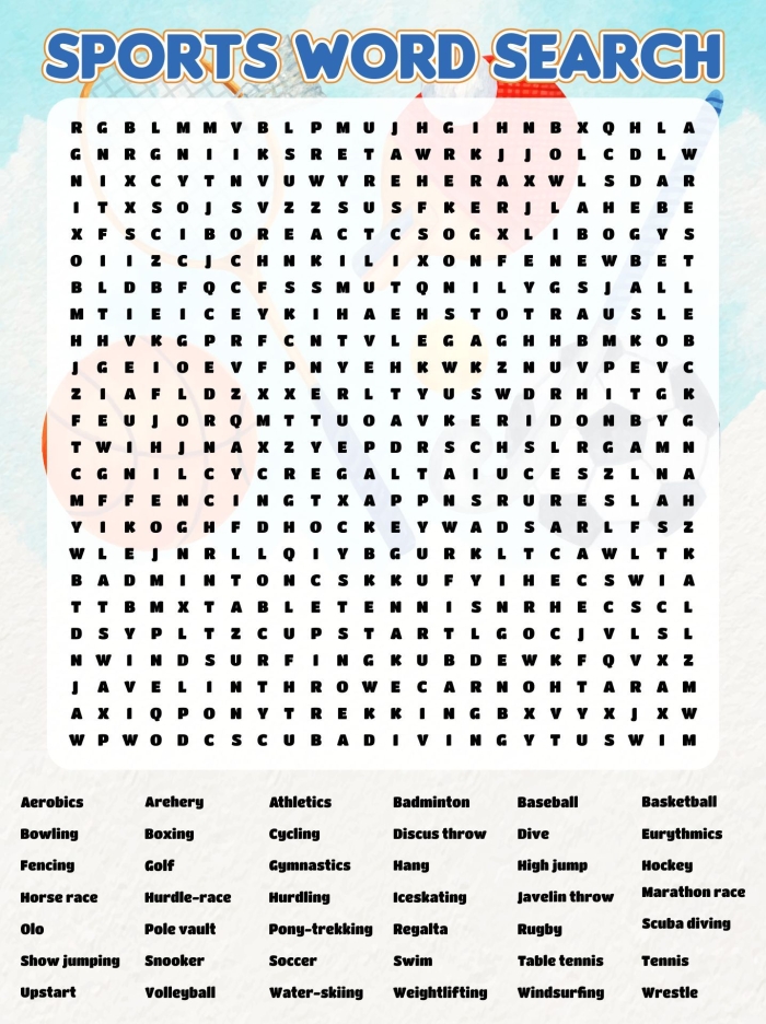 Engaging word search puzzle to boost children's sports terminology skills Sports Word Search worksheet designed for second graders to enhance vocabulary