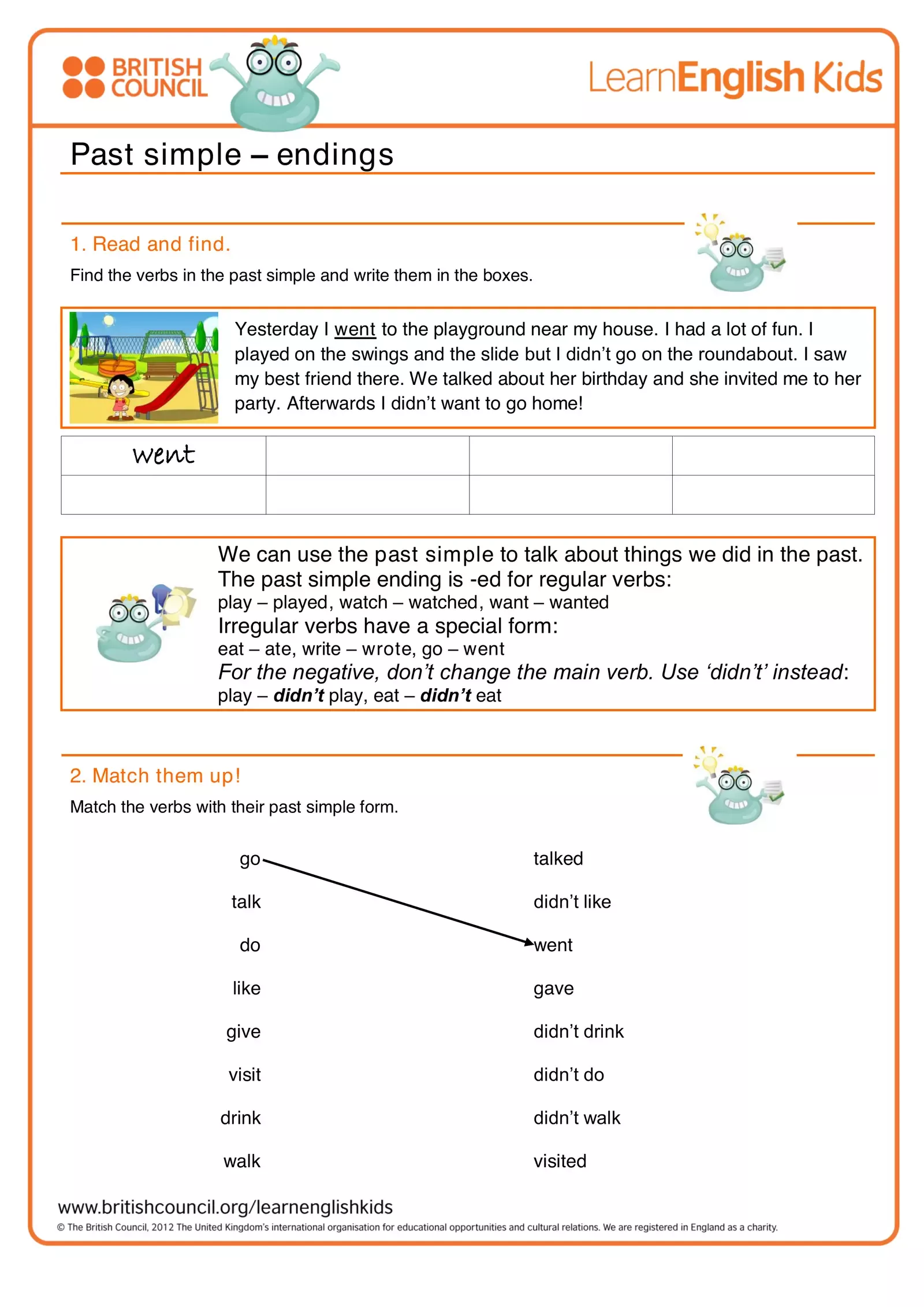 Spot Past Tense Worksheet for Matching Present and Past Verbs Worksheet for identifying past tense verbs for second graders