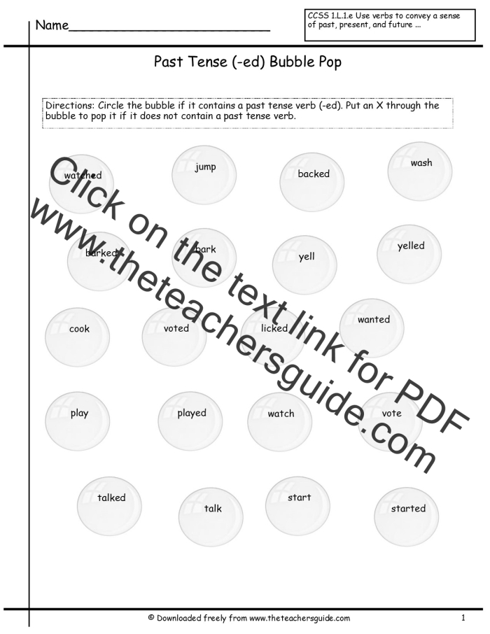 Spot Past Tense Worksheet for Matching Verbs Worksheet featuring present and past tense verbs for second graders