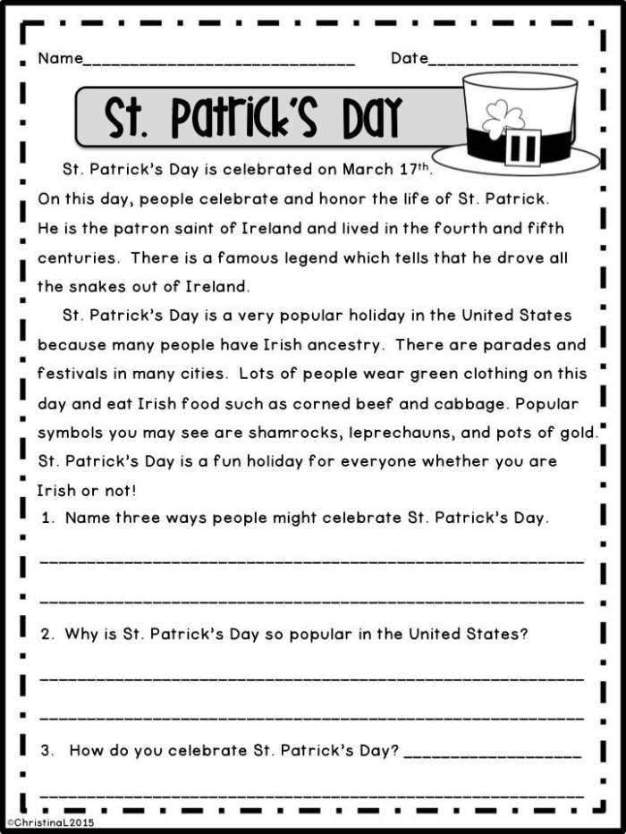 Engaging worksheet exploring St. Patrick's Day fun facts and traditions St. Patrick's Day history crossword puzzle for second graders