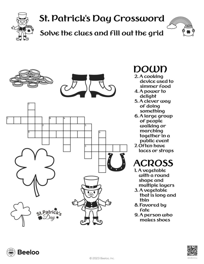 St Patrick's Day Grammar Crossword Activity for Grade 2 Learners Image 14 Second grade St. Patrick's Day crossword puzzle worksheet with green holiday theme and word clues