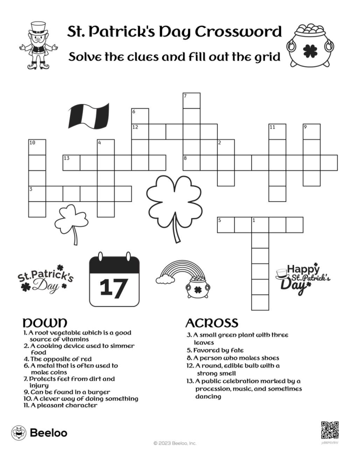 St. Patrick's Day crossword puzzle worksheet five for second graders Second grade St. Patrick's Day crossword worksheet with grammar and mechanics practice