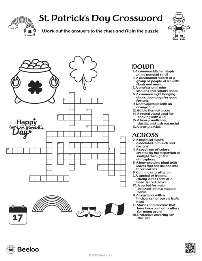 St. Patricks Day Crossword Grammar Worksheet Number 25 Second grade St. Patrick's Day crossword worksheet focusing on grammar and mechanics vocabulary