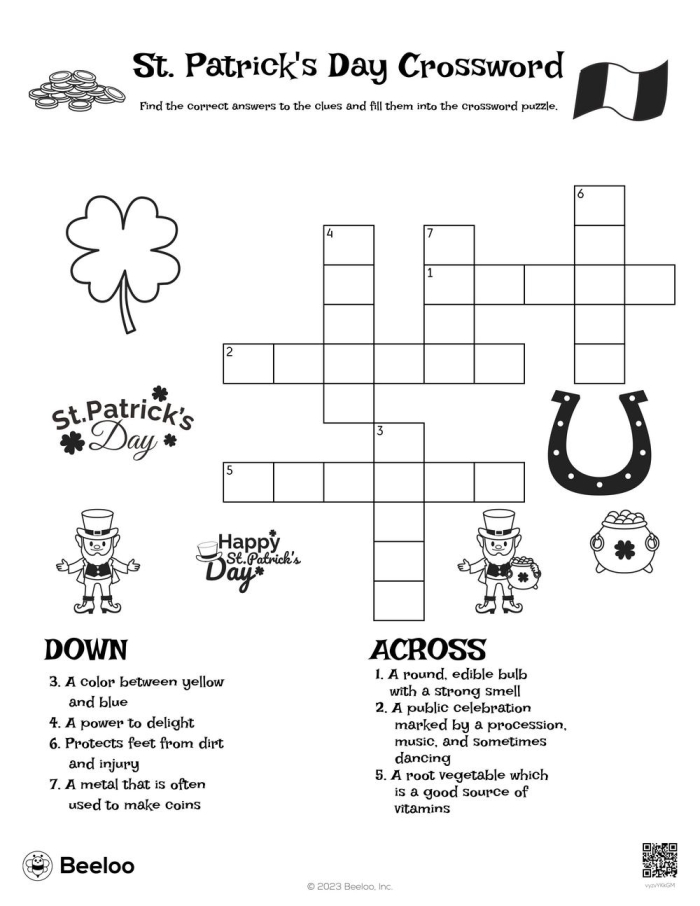 St. Patricks Day Crossword Worksheet 12 Grammar and Mechanics Second grade St. Patrick's Day crossword puzzle worksheet with holiday grammar vocabulary
