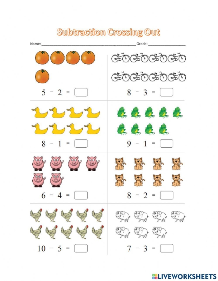 Engaging subtraction crossword activity for grade two students Two-digit subtraction crossword worksheet for second graders