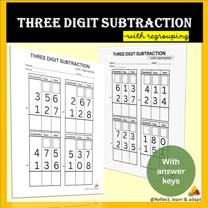 Second grade math worksheet featuring subtraction problems that require regrouping to solve