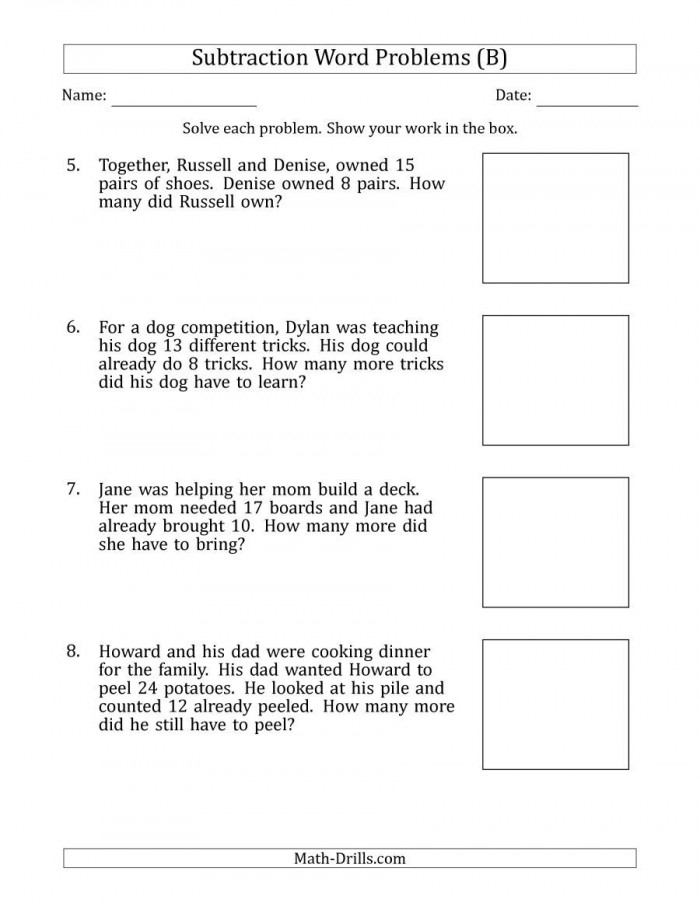 Worksheet featuring subtraction word problems for second graders to enhance math skills Second grade students engaging with a subtraction fact word problems worksheet