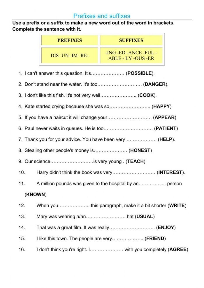 Worksheet for second graders exploring how suffixes change words in life science