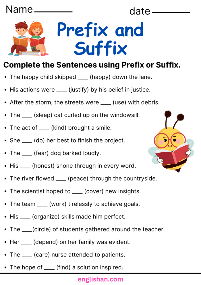 Worksheet illustrating how suffixes change the meaning of everyday words for second graders