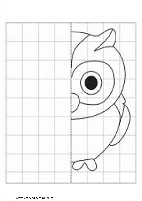 Learning Symmetry With Owls: Complete the Grid Drawing Worksheet 21 Second grade student completing a symmetrical owl drawing on a grid to practice geometry skills