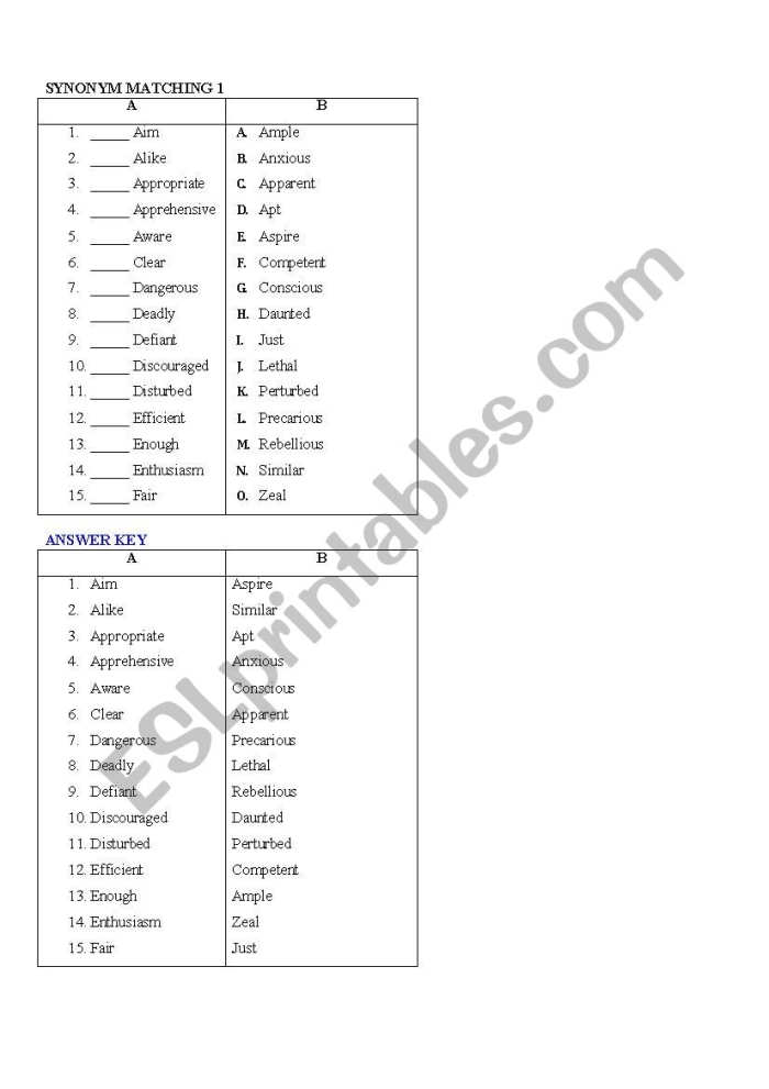 Synonym Word Match activity for kids in second grade Worksheet for matching synonyms in phonics for second graders