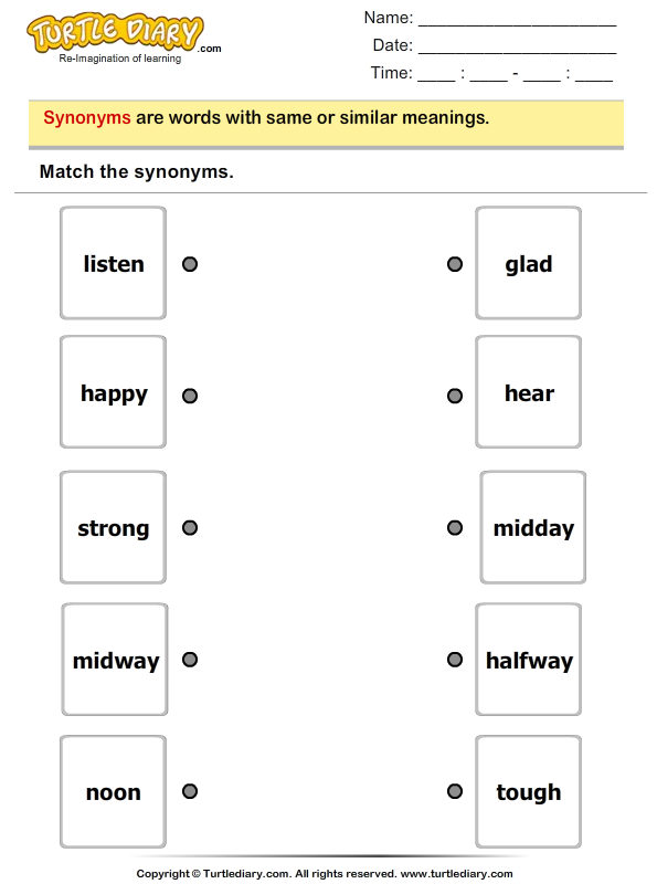 Synonym Match Activity for Elementary Reading Practice Second grade students matching words with their synonyms in two columns on a spelling worksheet