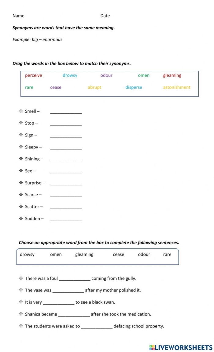Synonym Match Spelling Worksheet for Grade 2 Lesson 6 Second grade synonym match worksheet for spelling practice with column connections