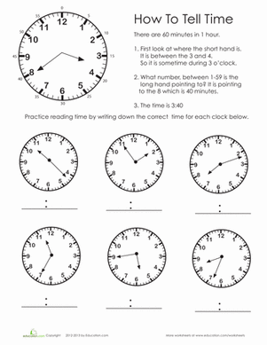 Practice Test worksheet for second graders focusing on telling time concepts