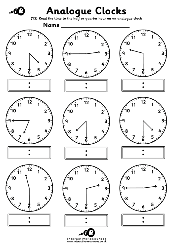 Worksheet featuring a practice test on telling time for second graders