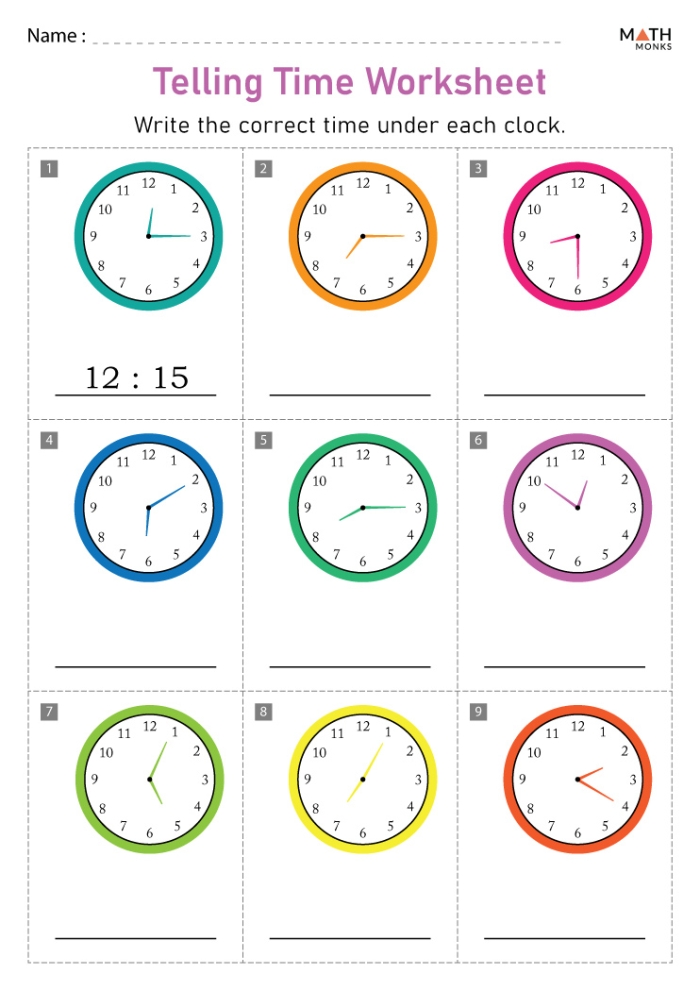 Second grade worksheet featuring a practice test on telling time