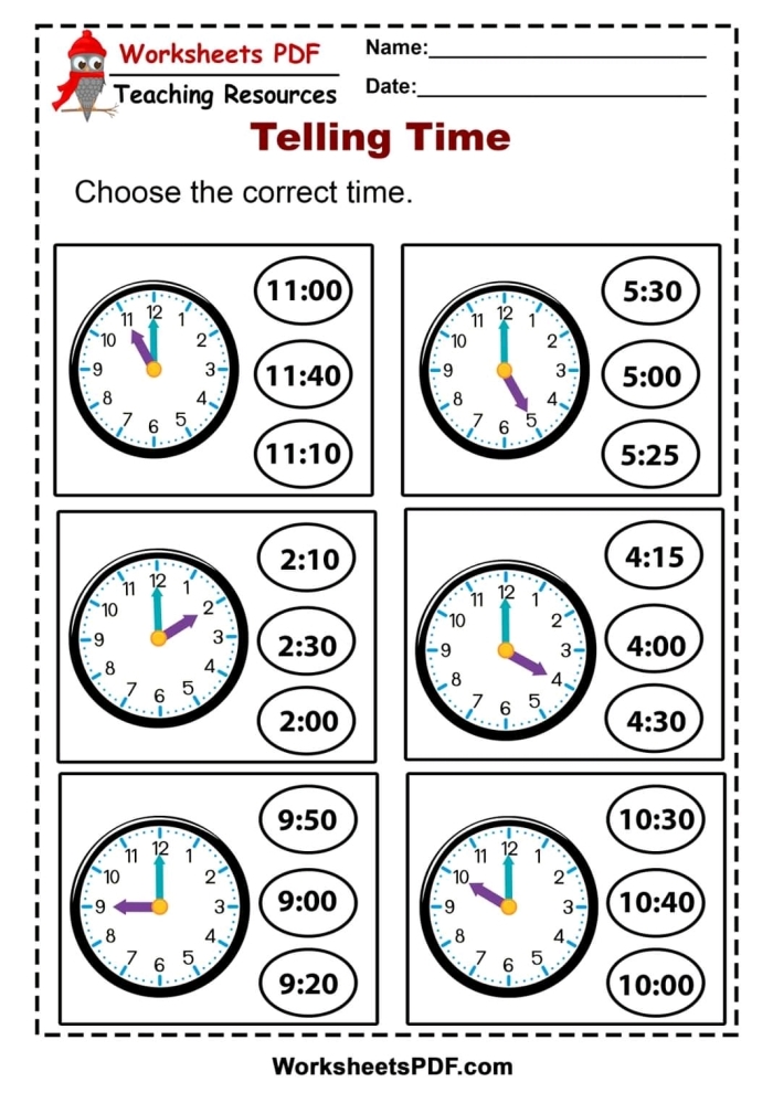 Worksheet image for Telling Time: What Time Is It? aimed at second graders Second grade math worksheet featuring analog clocks and digital times for telling time practice