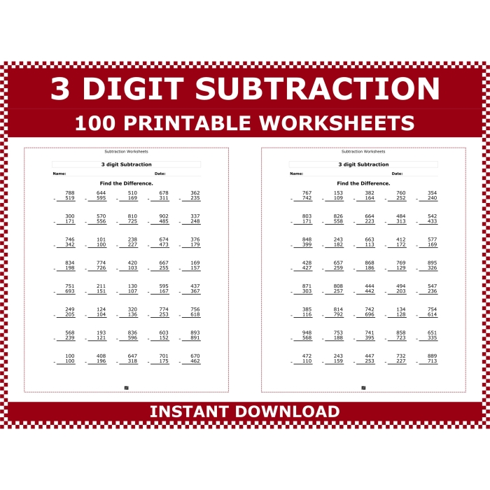 8 Triple Digits Addition and Subtraction Math Worksheet for Second Grade Second grade math worksheet featuring three-digit addition and subtraction practice problems