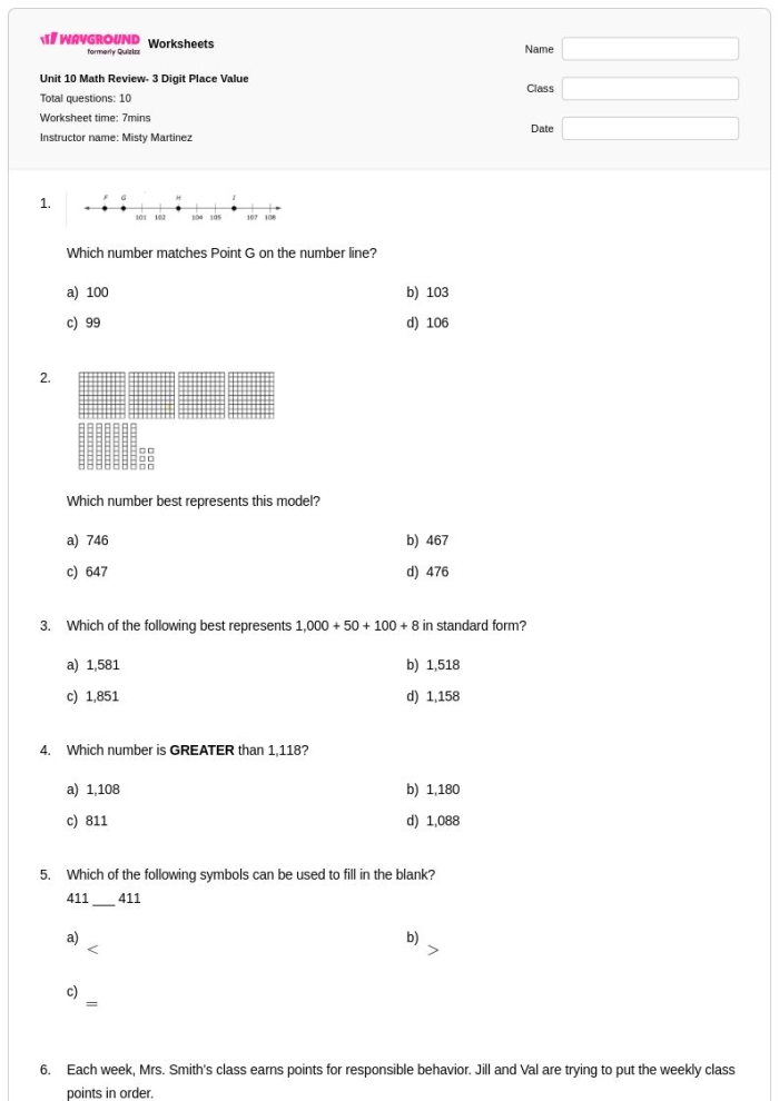 Second grade worksheet focusing on identifying hundreds tens and ones in three-digit numbers