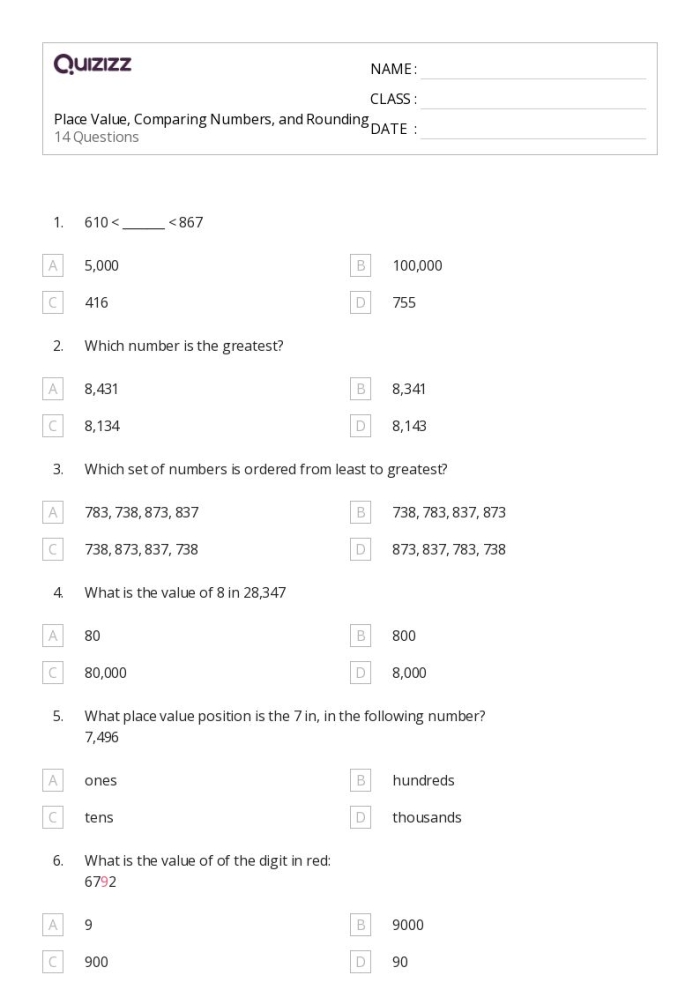 Quick check-in activity for assessing student comprehension of three digit number comparison skills Second grade students comparing three digit numbers with greater than, less than, and equal to symbols on a math assessment worksheet