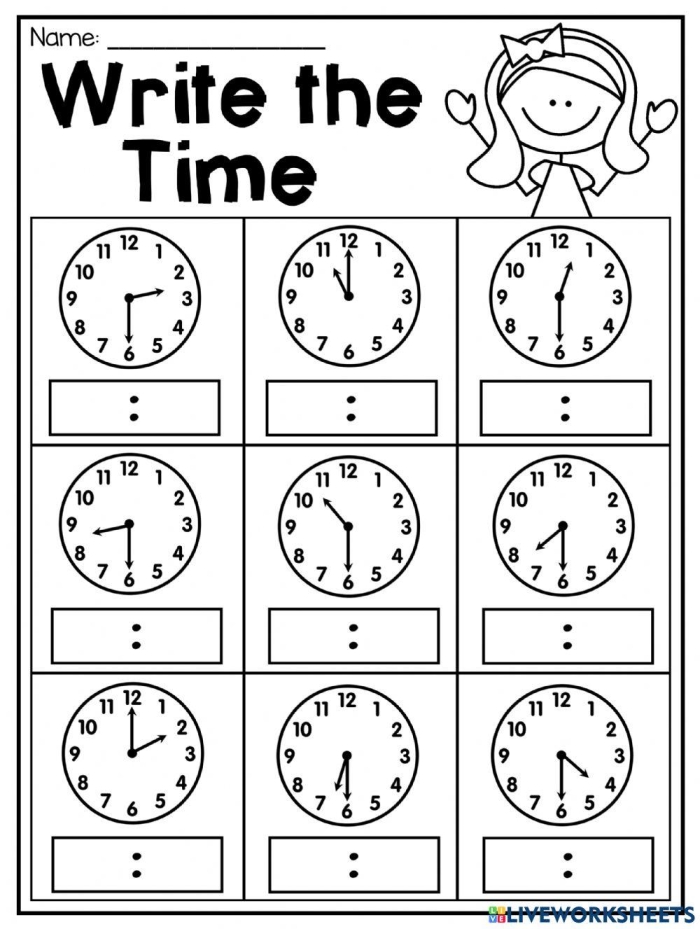 Telling Time: On the Half Hour worksheet 16 for second grade history lesson Second grade student completing a Telling Time: On the Half Hour practice worksheet 16