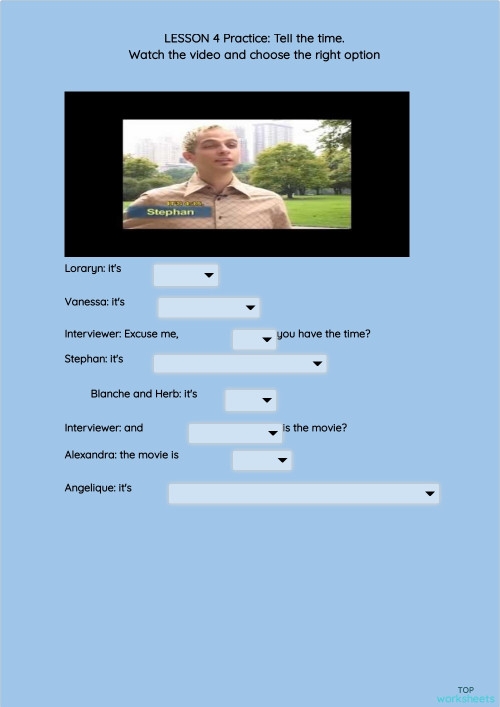 Second grade math worksheet featuring analog clocks for kids to practice telling time