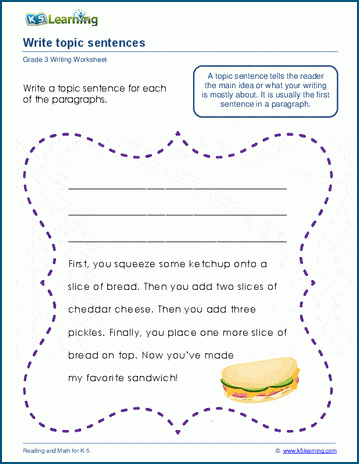 Second grade students working on a topic sentence worksheet with narrative writing exercises