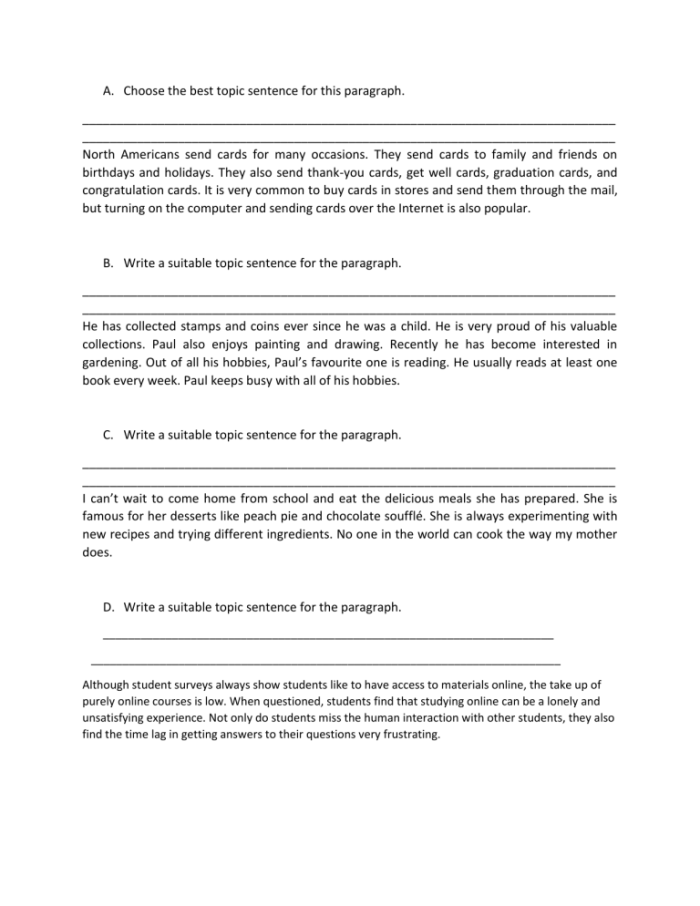 Second grade students engaging with a topic sentence worksheet for narrative writing practice
