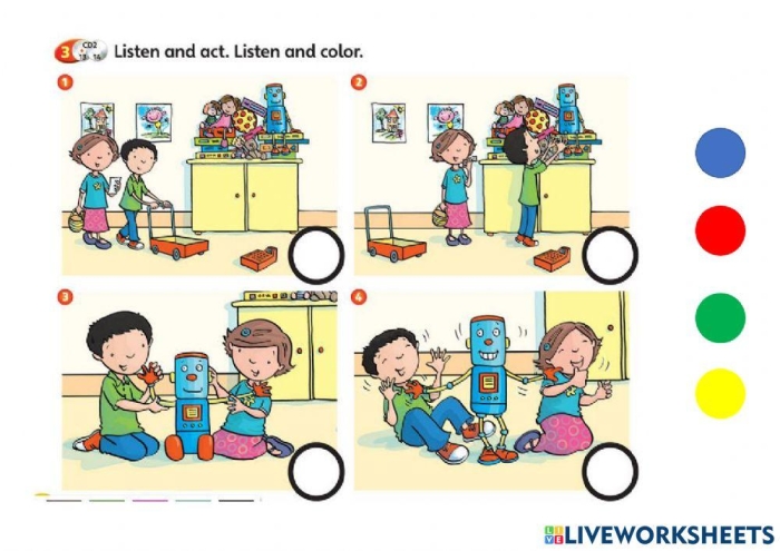 Second grade math worksheet featuring word problems on making change at the toy store