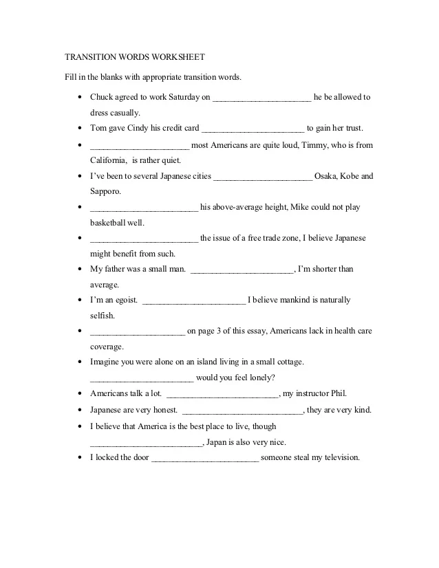 Worksheet featuring children selecting transition words in pasta-making directions