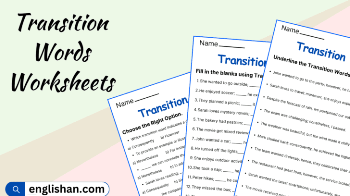 Children's worksheet for adding transition words using pasta directions