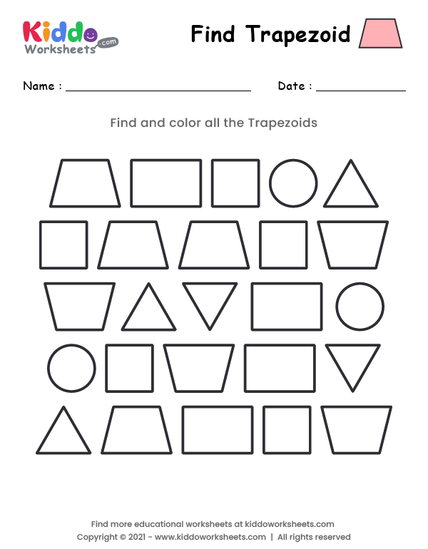 Identify Trapezoids Worksheet for Geometry Learning A worksheet designed for second graders to identify trapezoids among various shapes