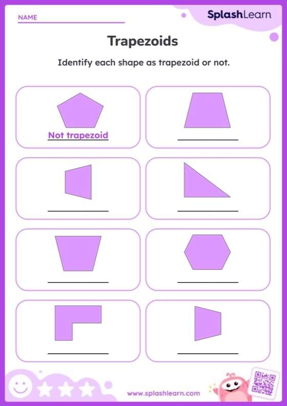Identify Trapezoids Worksheet for Second Grade Geometry Activities A colorful worksheet designed for second graders to identify trapezoids among various shapes