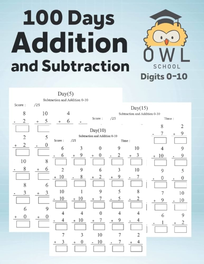 Second grade math practice test showing two-digit addition and subtraction problems with regrouping exercises for students to solve