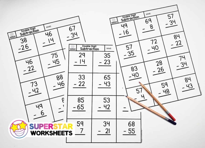 Practice Two-Digit Subtraction Worksheet 22 for Second Grade Math Skills Second grade math worksheet featuring two-digit subtraction problems with borrowing and a concluding word problem