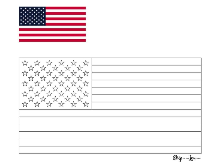 U.S. flag worksheet illustrating key facts and locations where the flag is displayed