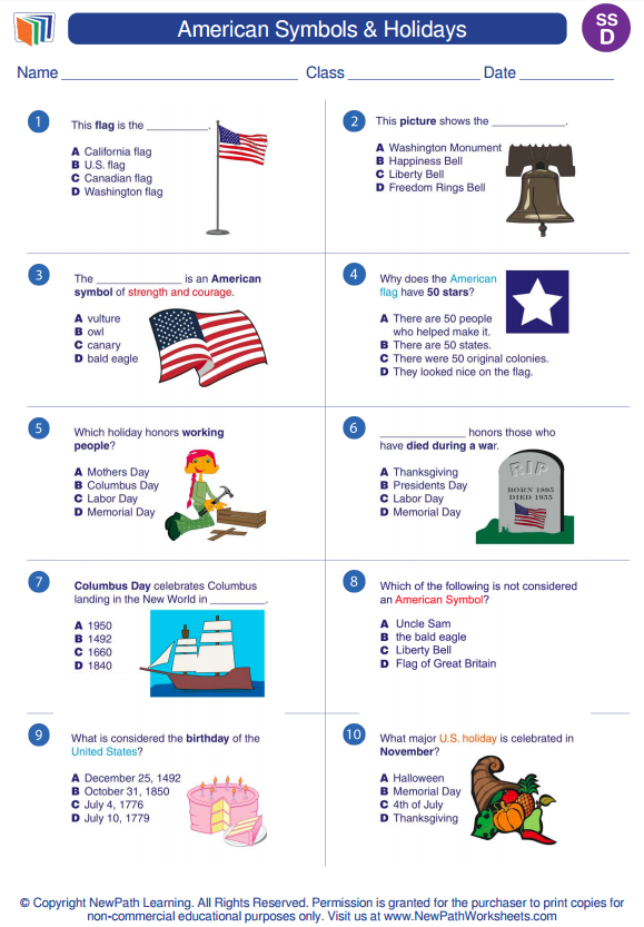 Worksheet featuring the United States Flag, highlighting its history and significance for second graders. Engaging visual for learning about the U.S. flag and its display locations.