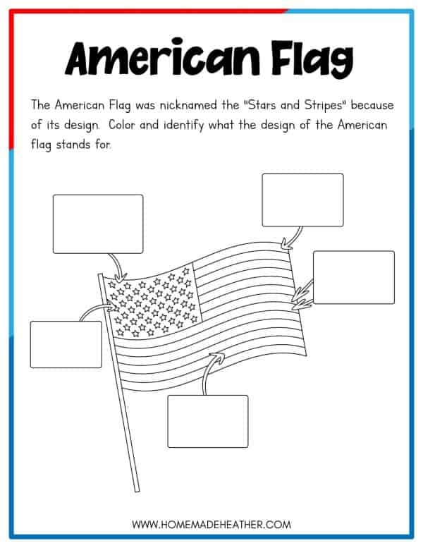 ALT text for a worksheet about the United States Flag featuring facts and locations where it is displayed