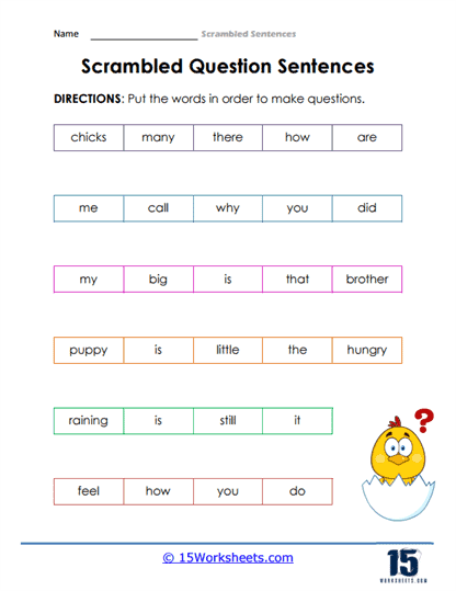 Second grade students unscrambling sentences about crazy cakes in a fun worksheet