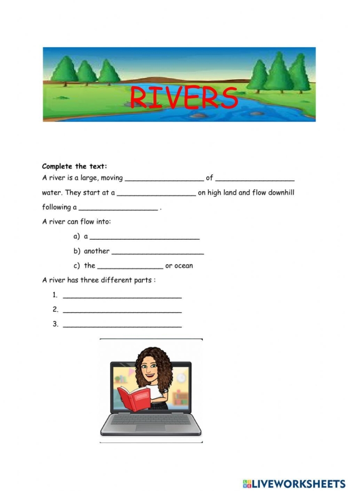 Second grade worksheet featuring a map of major U.S. rivers to label with multiplication practice