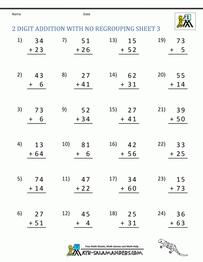 Second grade math worksheet for practicing vertical addition with regrouping of double digits