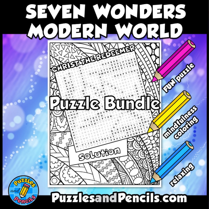 New 7 Wonders Word Search worksheet for second graders to enhance their vocabulary