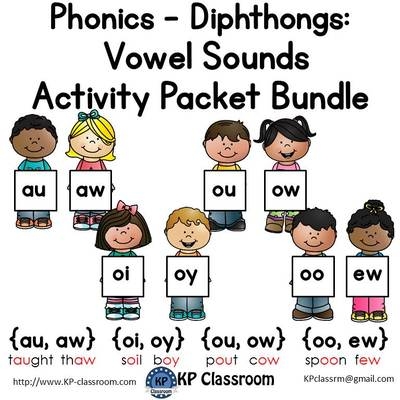Children practicing vowel diphthongs with the AU worksheet in a classroom setting