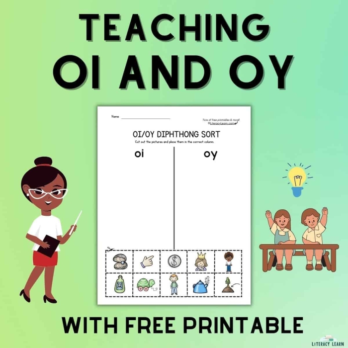 Worksheet focused on vowel diphthongs OI for second graders enhancing phonics and spelling skills
