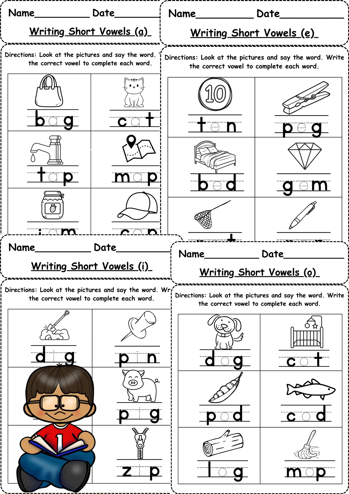 Worksheet for reviewing short and long vowel sounds in words for second graders